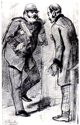 Генерал, требующий лошадей.  Рисунок карандашом. В.Г.Перов 1866 г.