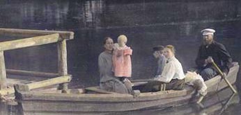 А.В.Качков с семейством после лодочной прогулки по Качкову затону. 1900 г. Фрагмент картины неизвестного художника.